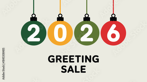 Colorful 2026 Greeting Sale Ornaments for Holiday Marketing