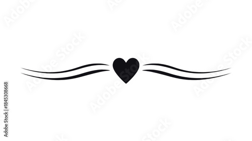 Elegant Black Heart Symbol with Symmetrical Wavy Lines on Dark Background