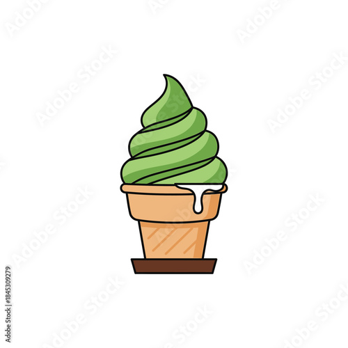 Green soft serve ice cream cone isolated on transparent background