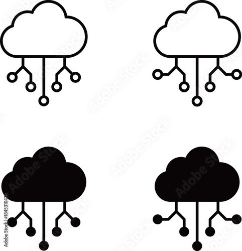 クラウドサービス　回路が描かれているアイコンセット