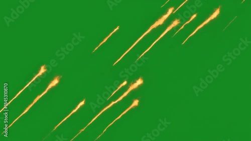 Fiery Missile Trails and Meteor Shower on Green Screen Background. 4k Footage Greenscreen Video