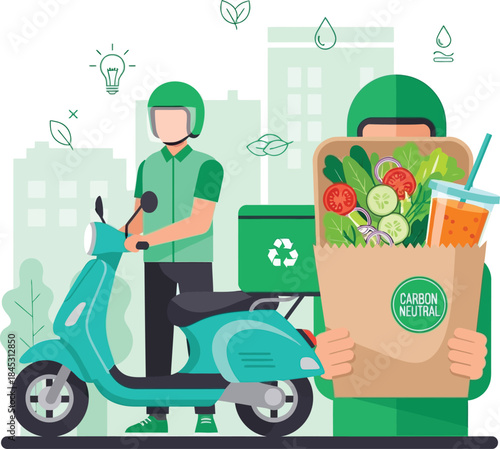 Eco-friendly food delivery service illustration isolated on transparent background