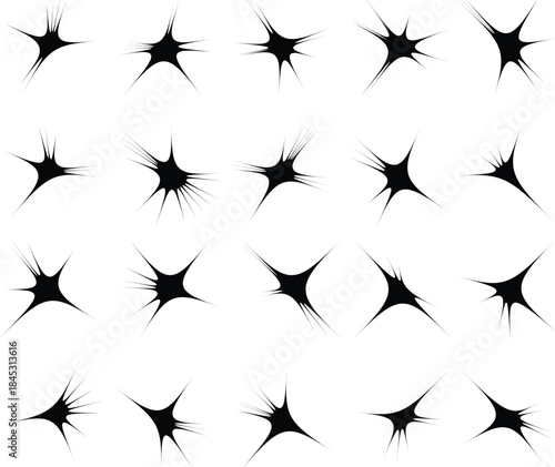 Sparkles, stars and bursts icons, twinkling stars .Vector set of different black sparkles icons on transparent background. Vector illustration sparkle star icon set. simple star burst symbol. trans