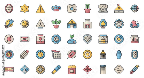 Collection of Diverse Icons Representing Various Concepts and Objects.