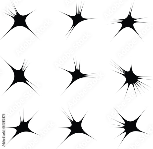 Sparkles, stars and bursts icons, twinkling stars .Vector set of different black sparkles icons on transparent background. Vector illustration sparkle star icon set. simple star burst symbol. trans