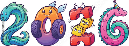 Colorful Cartoon Number 2023 Set with Happy Characters