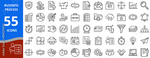 Business process icons in outline style for project management  
