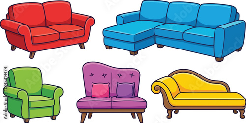 Colorful Modern Sofa Set Design Illustration