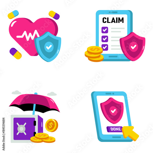 Set of Security and Protection Flat Illustrations