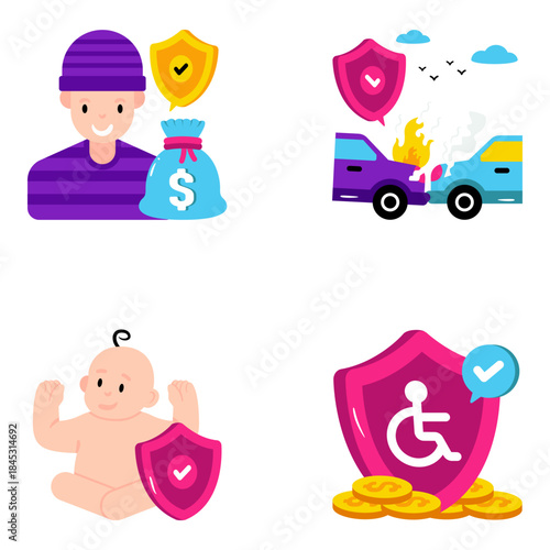 Set of Assurance Flat Illustrations
