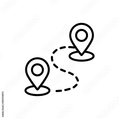 Two location pins connected by a dashed line