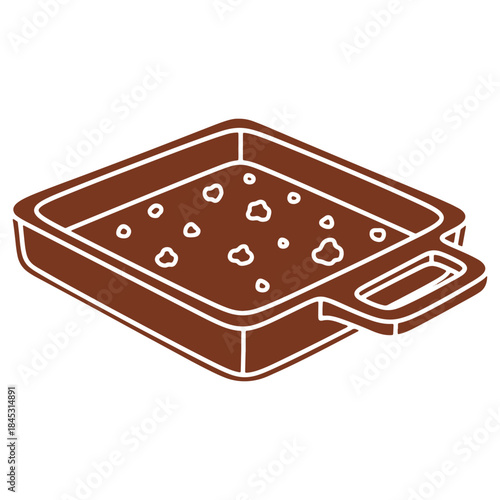 Brown baking tray with cake batter and chocolate chips ready for oven baking