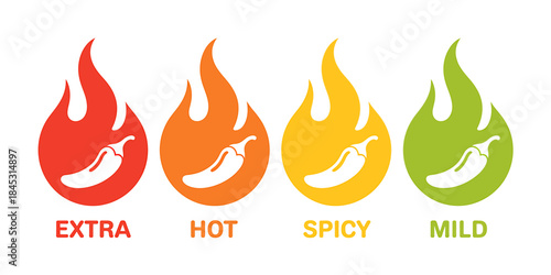 Spicy Flame Icons Set for Food and Beverage Labeling