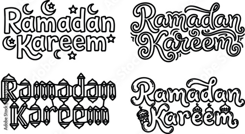 Ramadan Kareem islamic holiday greeting phrases with mosque minarets crescent moon and stars