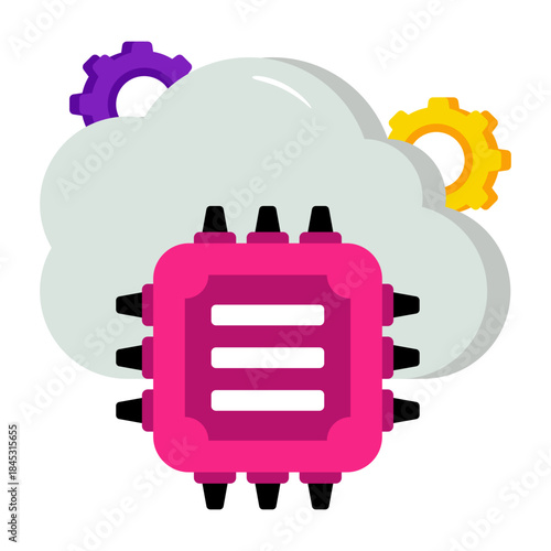 Conceptual flat design icon of cloud processor 