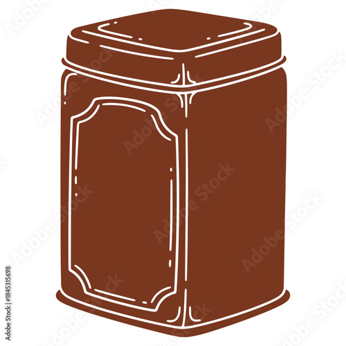 Brown canister illustration with label isolated on white background