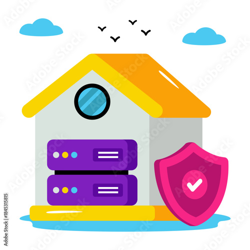 A unique design icon of secure server room