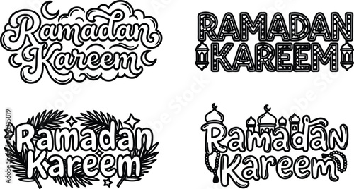 Set of four Ramadan Kareem illustrations with different decorative styles for celebration banners