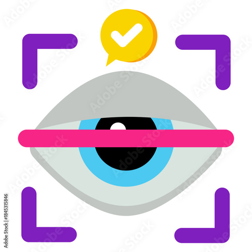 A colored design icon of iris recognition