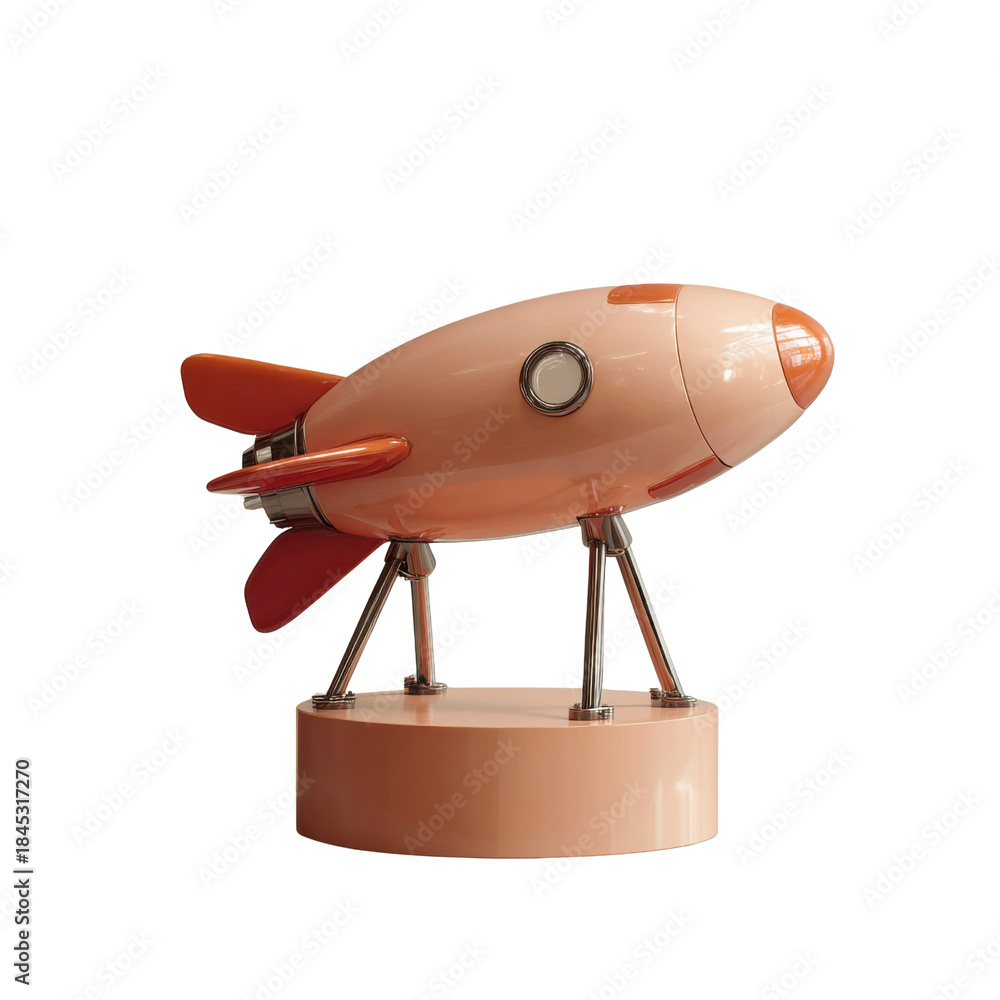 Obraz premium Retro Rocket in Flight: A vintage-style rocket ship, poised for adventure and exploration, ready to soar into the vastness of space. Evoking a sense of nostalgia.