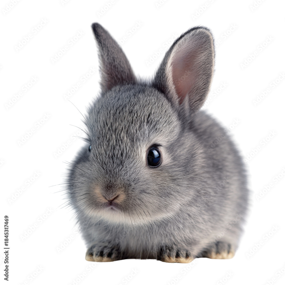 Obraz premium Adorable Bunny Portrait: This endearing image showcases a charming gray bunny, its innocent eyes capturing a moment of pure curiosity, exuding a sense of gentle purity.