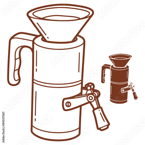 Brown illustration of a coffee maker and a pourover coffee setup