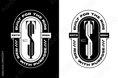 Monochromatic Vintage Emblem with Built for the Ride Slogan