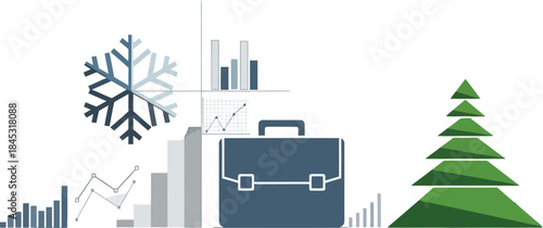 Business data analysis during winter with briefcase and snowflake