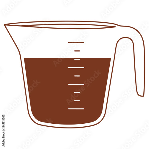 Brown measuring cup with liquid kitchen utensil precise measurement tool