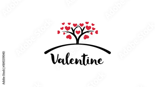Heart blossoms growing on small curved tree trunk for valentine's day symbolizing love and affection