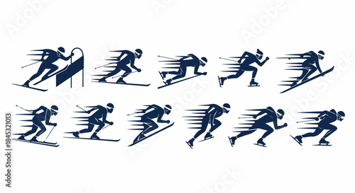 Set of Dynamic Winter Sports Action Pictograms Monotone Vector Icons