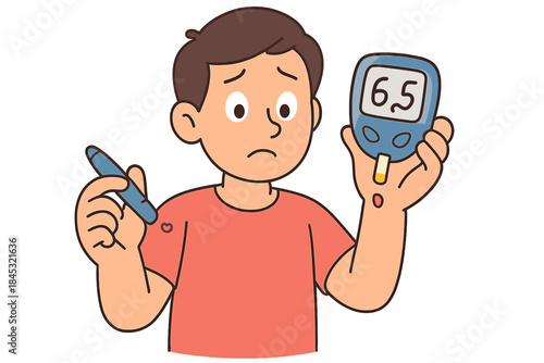 Concerned person holding a blood glucose meter showing a high reading