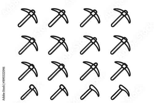 Seamless repeating pattern featuring black outline icons of mining pickaxe tools
