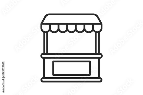 Simple black and white line art representation of a market stall or street food kiosk