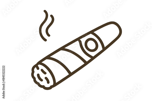 Simple brown outline drawing of a lit cigar emitting smoke, featuring a decorative wrapper band
