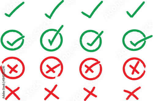 Checkmarks and crosses checklist symbols
