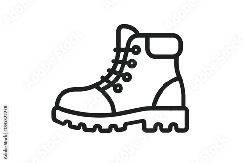 Rugged hiking boot or trekking shoe with laces and thick sole for outdoor activities