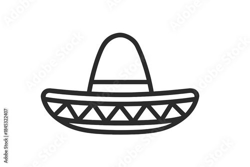Simple black outline of a traditional Mexican sombrero wide brim hat used for cultural themes