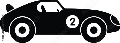 Black and White Illustration of a Racing Car with Number 2