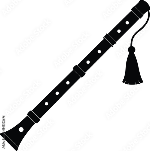 Black and White Illustration of a Clarinet with Tassel