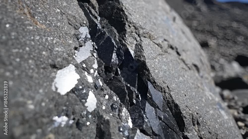 Close Up View of Graphite Ore in Rock Formation, Mineral Resource
