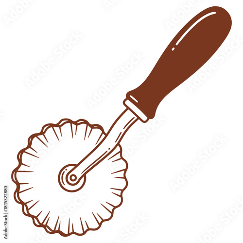 Brown wooden pastry wheel cutter kitchen tool for rolling dough
