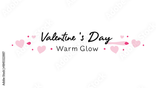 Valentine's day celebration with warm glow and pink hearts on white background for love and romance