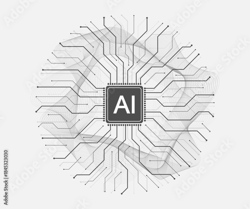 Creative idea AI banner concept for internet technology. Artificial intelligence technology circuit board background texture design. Digital concept for poster, cover, banner, header, web template