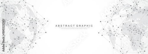 Global network connection banner design template. Header social network communication in the global business concept. Big data visualization. Internet technology