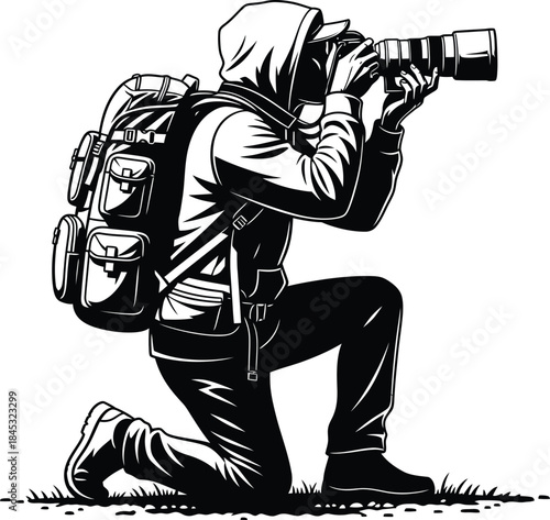 Photographer kneeling and capturing moment with camera