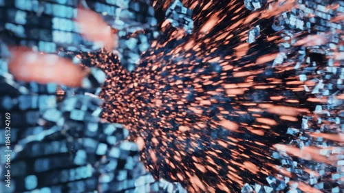 Data Exploding Across Computer Screen Revealing Binary Code Technology