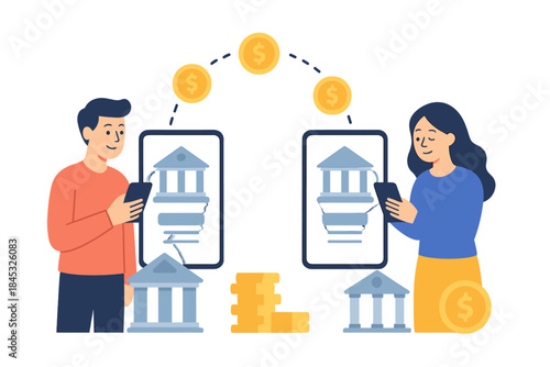Mobile Banking Transaction Concept Showing Money Transfer Between Two Users