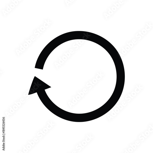 A simple black circular arrow icon on a clean white background displayed