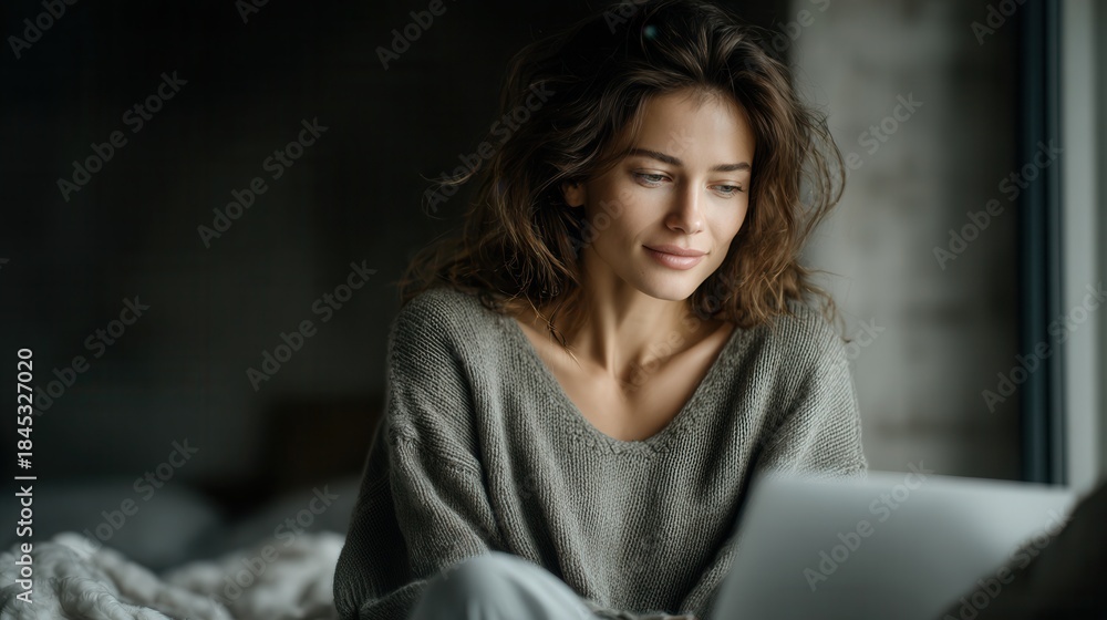 Fototapeta premium a woman at home working on an laptop